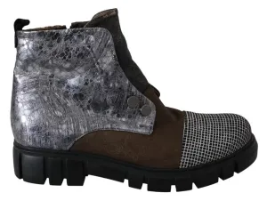 Multicolor Leather Suede Zipper Ankle Boots Shoes