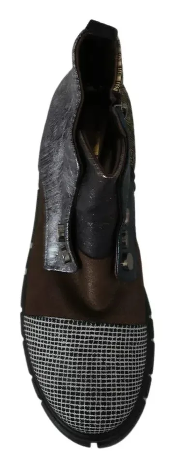 Multicolor Leather Suede Zipper Ankle Boots Shoes