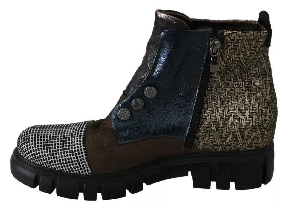 Multicolor Leather Suede Zipper Ankle Boots Shoes