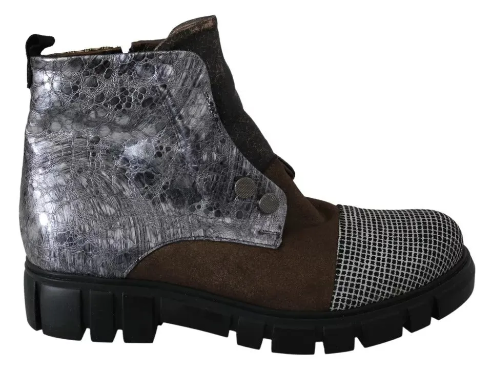 Multicolor Leather Suede Zipper Ankle Boots Shoes