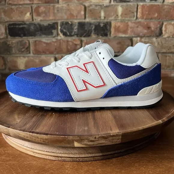 New Balance 574 Sneakers Shoes Suede White Royal Blue Men's 7 Womens 8.5