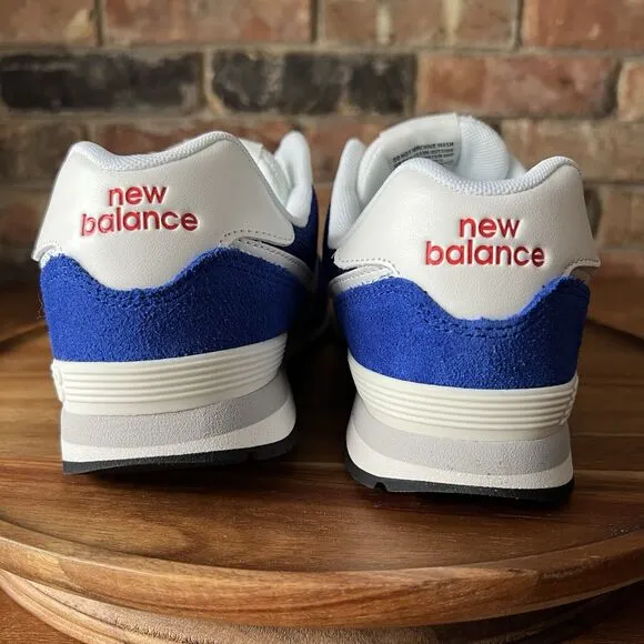 New Balance 574 Sneakers Shoes Suede White Royal Blue Men's 7 Womens 8.5