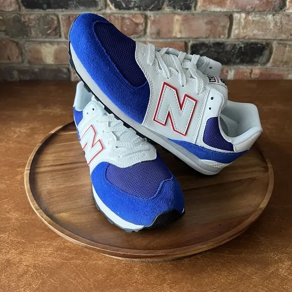 New Balance 574 Sneakers Shoes Suede White Royal Blue Men's 7 Womens 8.5