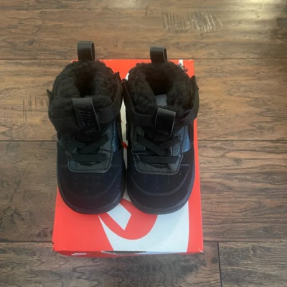 NIKE Court Borough Mid 2 TD Black Toddlers Shoes Size 5c CQ4027 001 New In Box