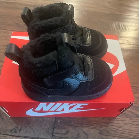 NIKE Court Borough Mid 2 TD Black Toddlers Shoes Size 5c CQ4027 001 New In Box
