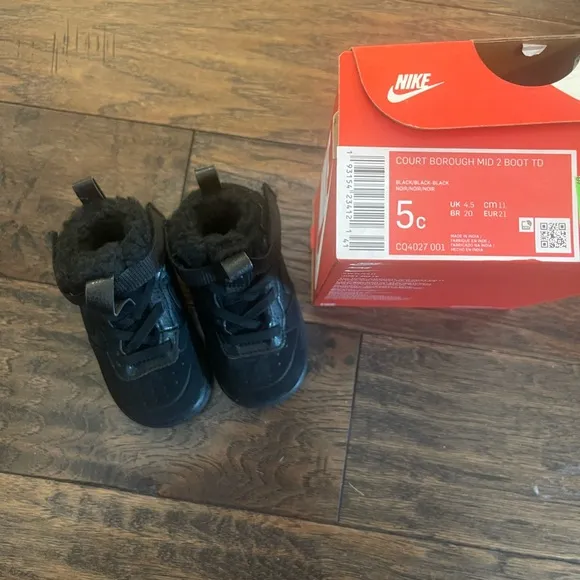 NIKE Court Borough Mid 2 TD Black Toddlers Shoes Size 5c CQ4027 001 New In Box