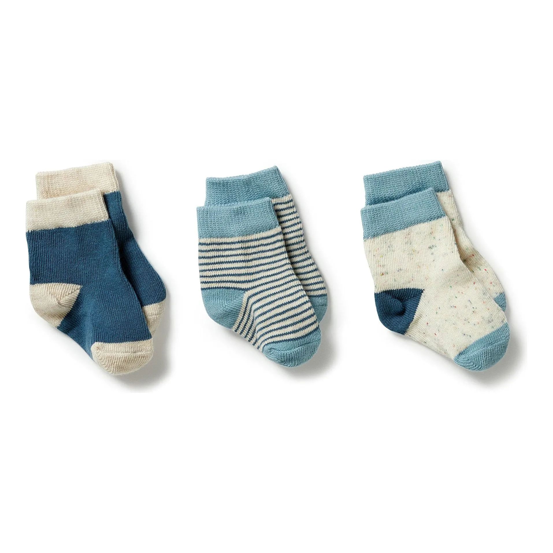 Organic 3 Pack Baby Socks - Bluestone / Sterling / Oatmeal