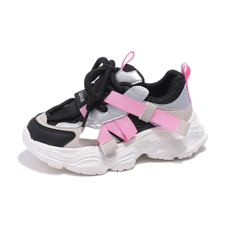 Patch Detailed Velcro Closure Sport Shoes - Black & Pink