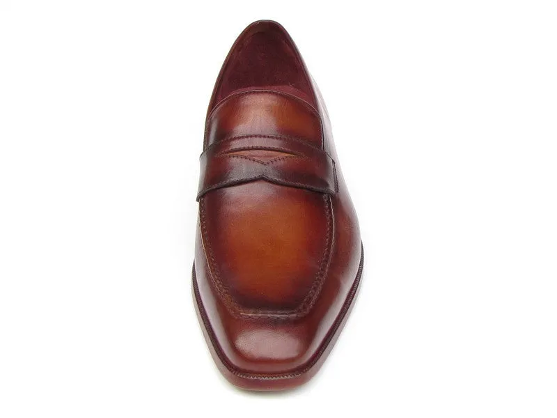 Paul Parkman Men's Hand-Painted Leather Penny Loafers in Tobacco & Bordeaux