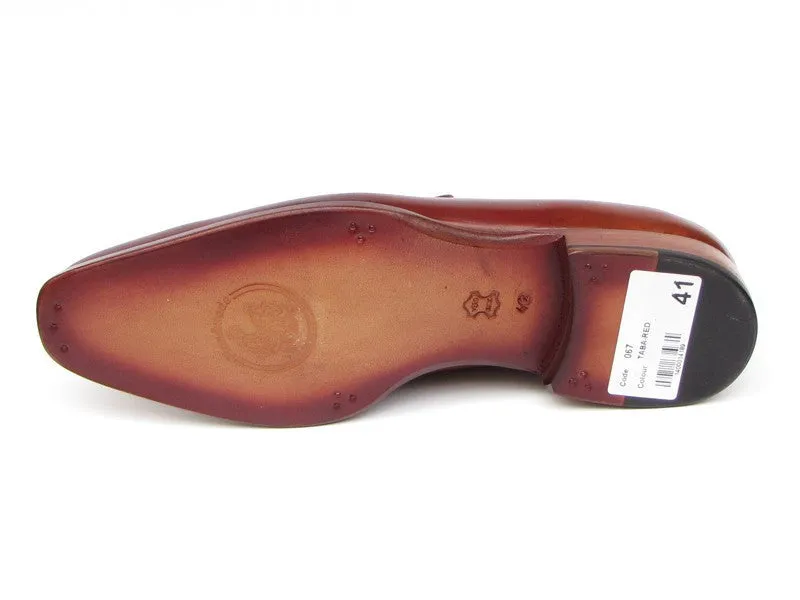 Paul Parkman Men's Hand-Painted Leather Penny Loafers in Tobacco & Bordeaux