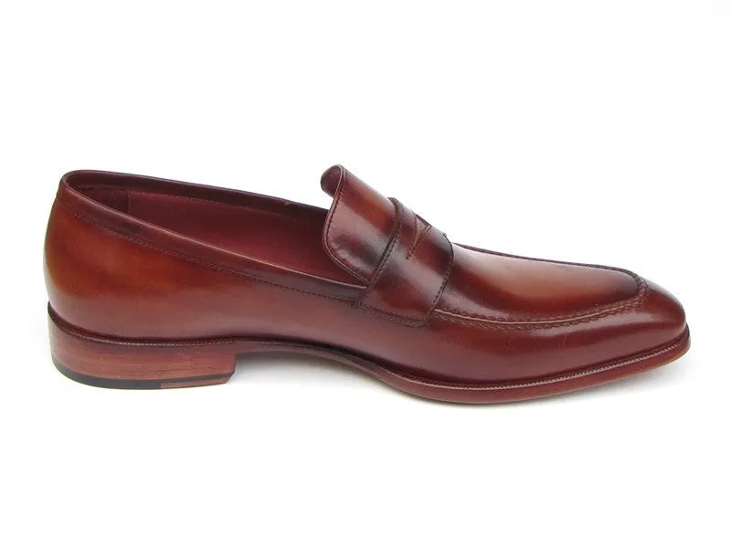 Paul Parkman Men's Hand-Painted Leather Penny Loafers in Tobacco & Bordeaux