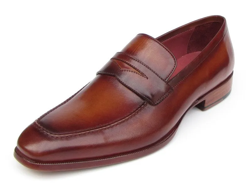 Paul Parkman Men's Hand-Painted Leather Penny Loafers in Tobacco & Bordeaux