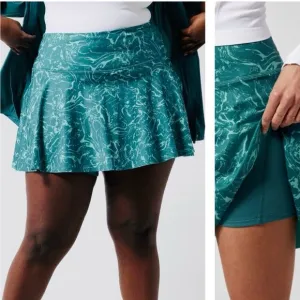 PLUS Athleta NEW Ace Printed Teal Tennis Skort with Built In Under Short Size 3X