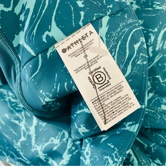 PLUS Athleta NEW Ace Printed Teal Tennis Skort with Built In Under Short Size 3X