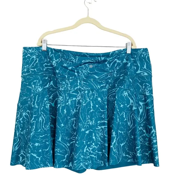 PLUS Athleta NEW Ace Printed Teal Tennis Skort with Built In Under Short Size 3X