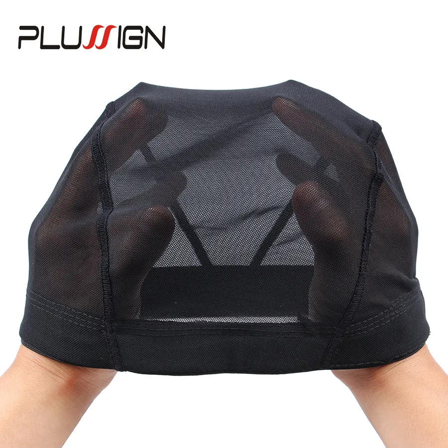 Plussign 6 Pcs/Lot Breathable Mesh Dome Caps For Wigs Making Glueless Spandex Wig Cap Hair Weaveing Net With Elastic Wig Bands