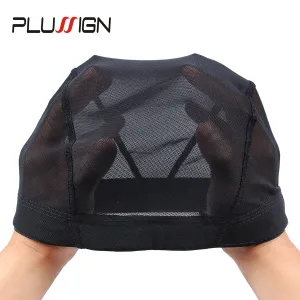 Plussign 6 Pcs/Lot Breathable Mesh Dome Caps For Wigs Making Glueless Spandex Wig Cap Hair Weaveing Net With Elastic Wig Bands