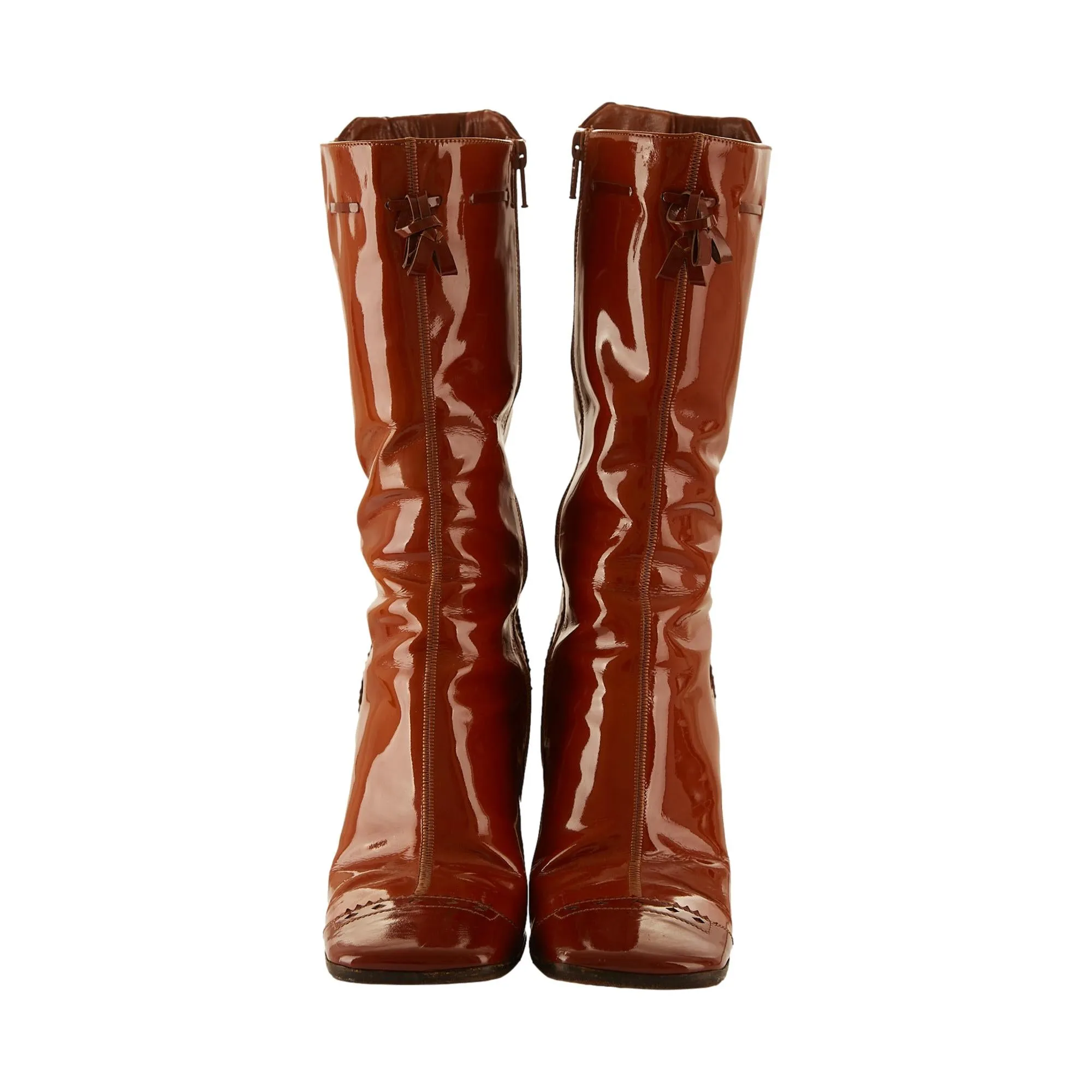 Prada Orange Patent Boots