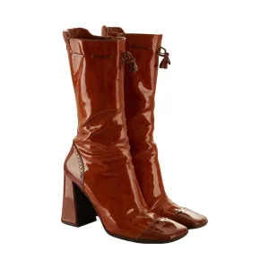 Prada Orange Patent Boots