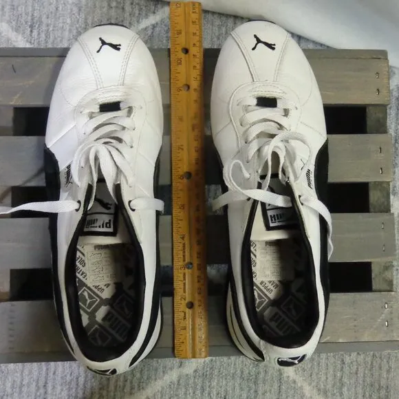 Puma Size 7.5 Men 9 Women White w/ Black Detail Old School Tennis Shoes