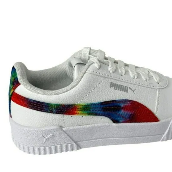 Puma White Carina Tie Dye Big Kids Soft Foam Athletic Shoes Junior Size 4C