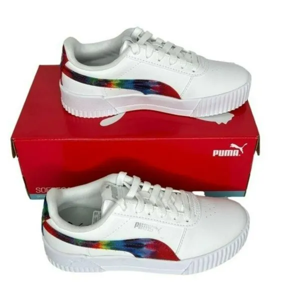 Puma White Carina Tie Dye Big Kids Soft Foam Athletic Shoes Junior Size 4C
