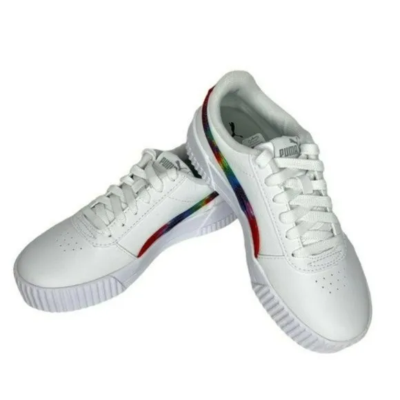 Puma White Carina Tie Dye Big Kids Soft Foam Athletic Shoes Junior Size 4C