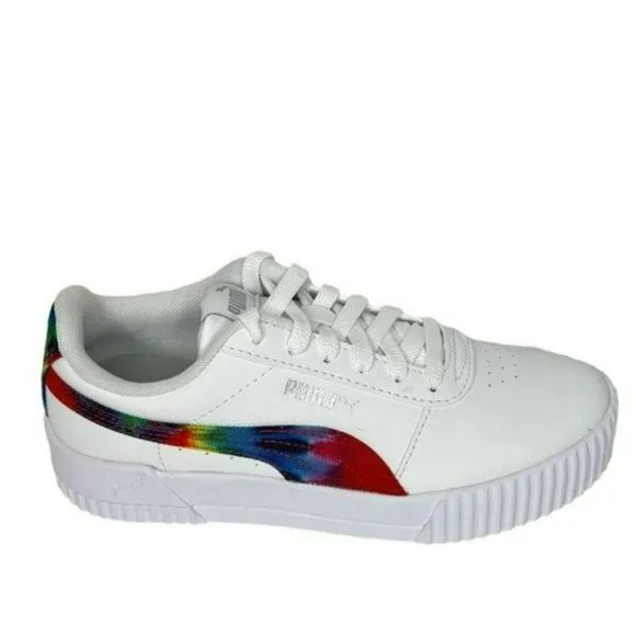 Puma White Carina Tie Dye Big Kids Soft Foam Athletic Shoes Junior Size 4C