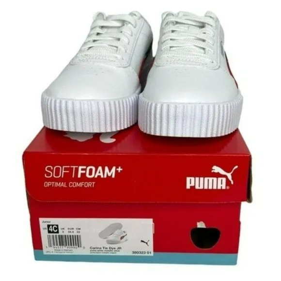 Puma White Carina Tie Dye Big Kids Soft Foam Athletic Shoes Junior Size 4C