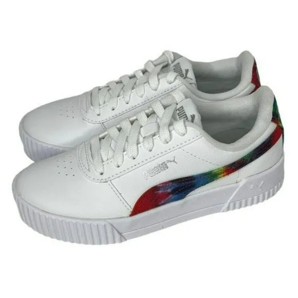 Puma White Carina Tie Dye Big Kids Soft Foam Athletic Shoes Junior Size 4C