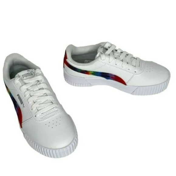 Puma White Carina Tie Dye Big Kids Soft Foam Athletic Shoes Junior Size 4C