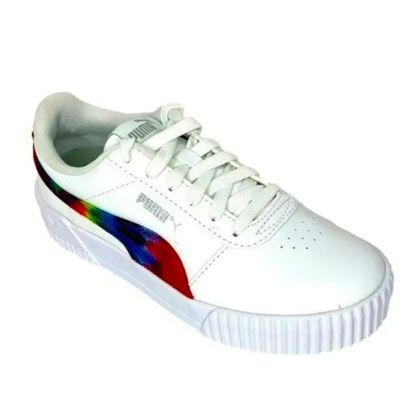 Puma White Carina Tie Dye Big Kids Soft Foam Athletic Shoes Junior Size 4C