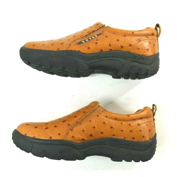 Roper Performance Ostrich Print Full Grain Leather Slip On Shoes Womens US 7.5