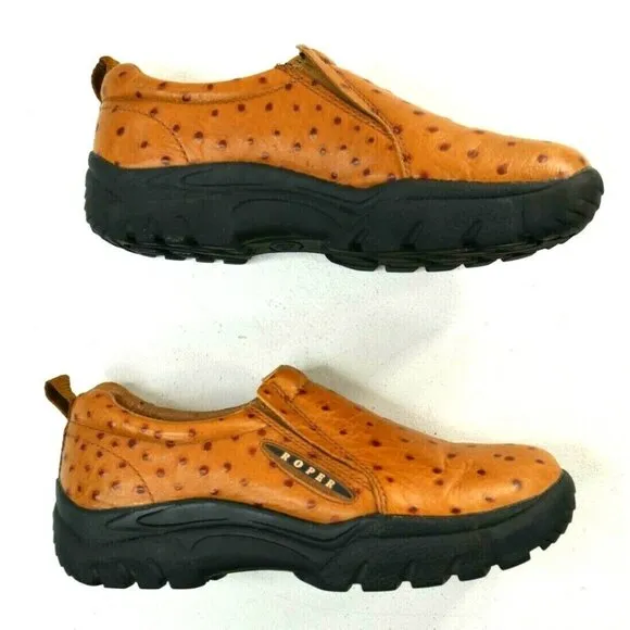 Roper Performance Ostrich Print Full Grain Leather Slip On Shoes Womens US 7.5