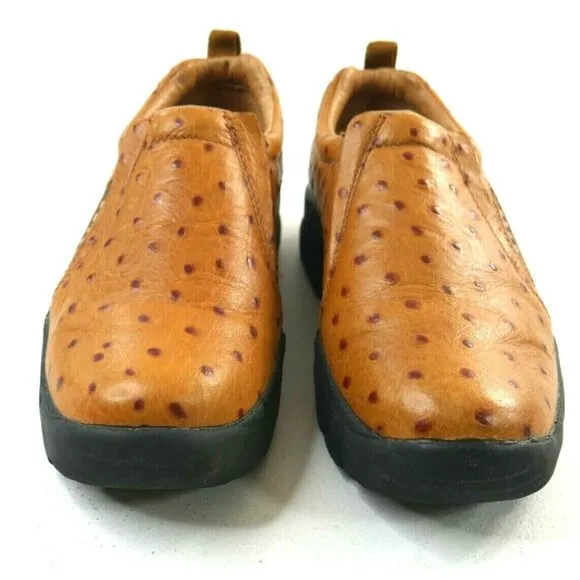 Roper Performance Ostrich Print Full Grain Leather Slip On Shoes Womens US 7.5
