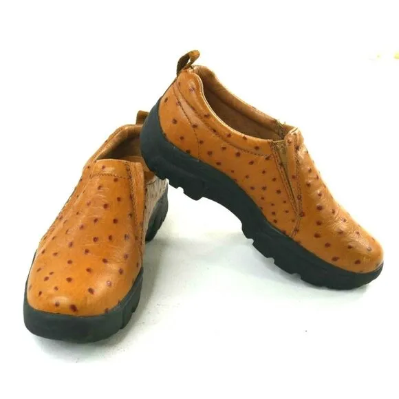 Roper Performance Ostrich Print Full Grain Leather Slip On Shoes Womens US 7.5