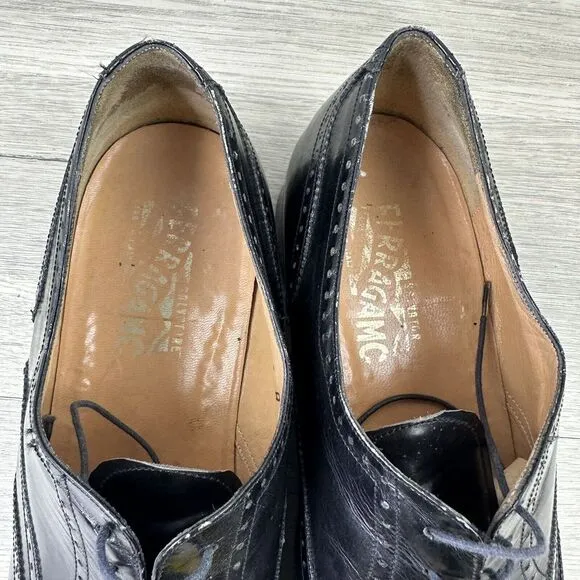 Salvatore‎ Ferragamo Wingtip Oxford Dress Shoes Black Leather Men's Size 11 A*