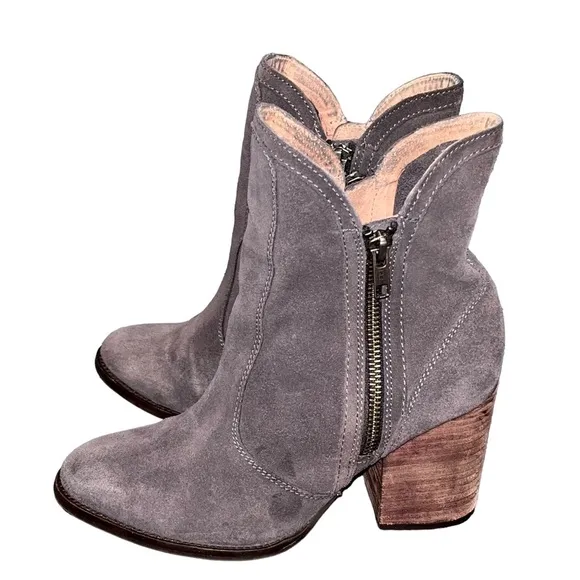 SEYCHELLES Gray Suede Zip Ankle Booties