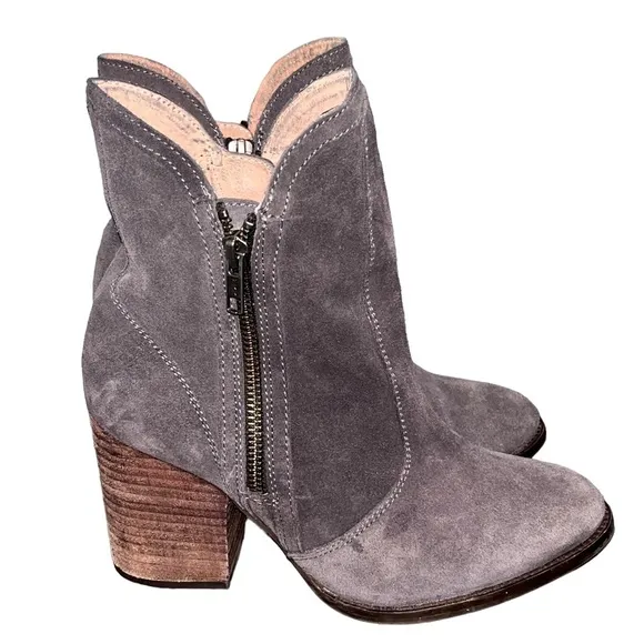 SEYCHELLES Gray Suede Zip Ankle Booties