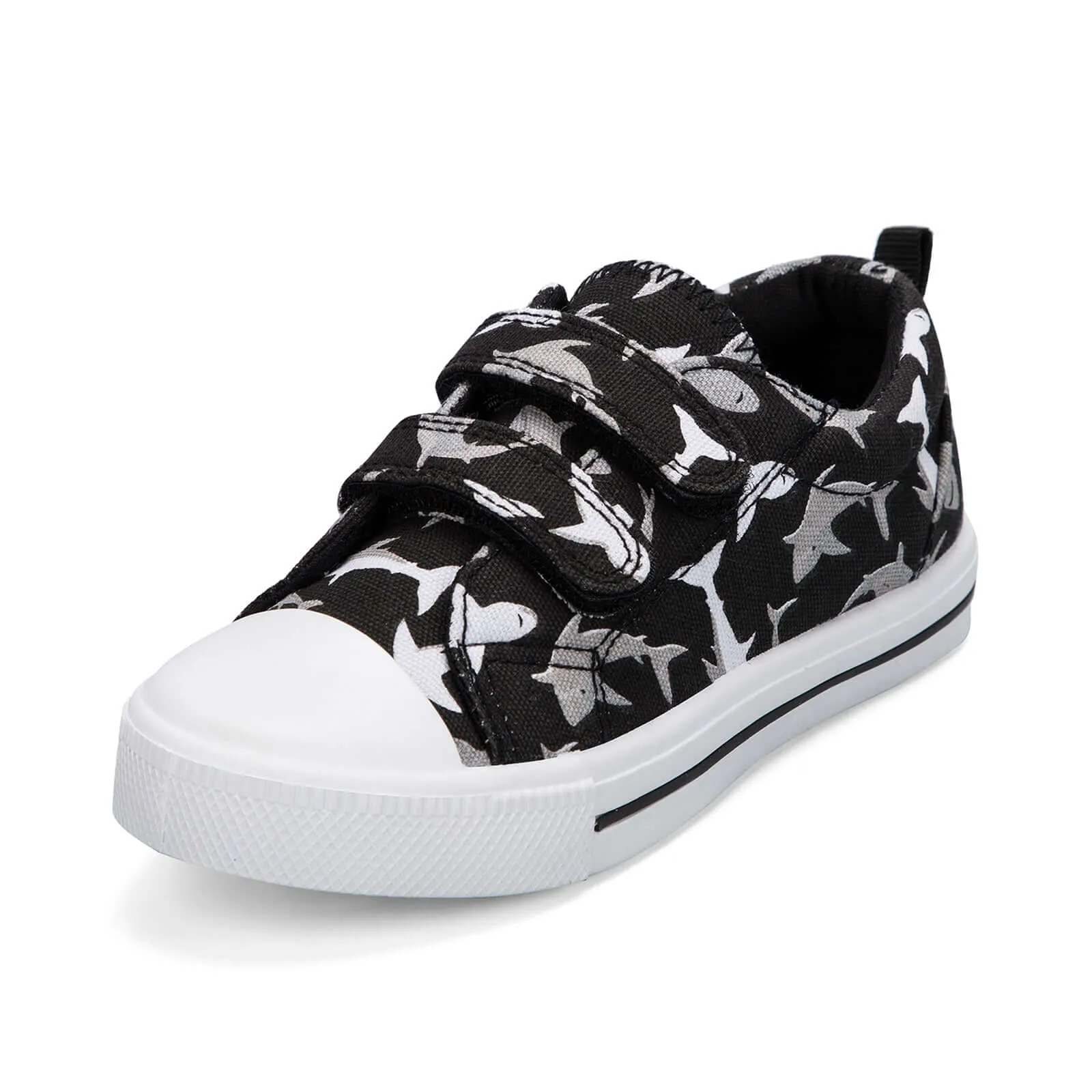Shark Graphic Double Velcro Black Canvas Sneakers