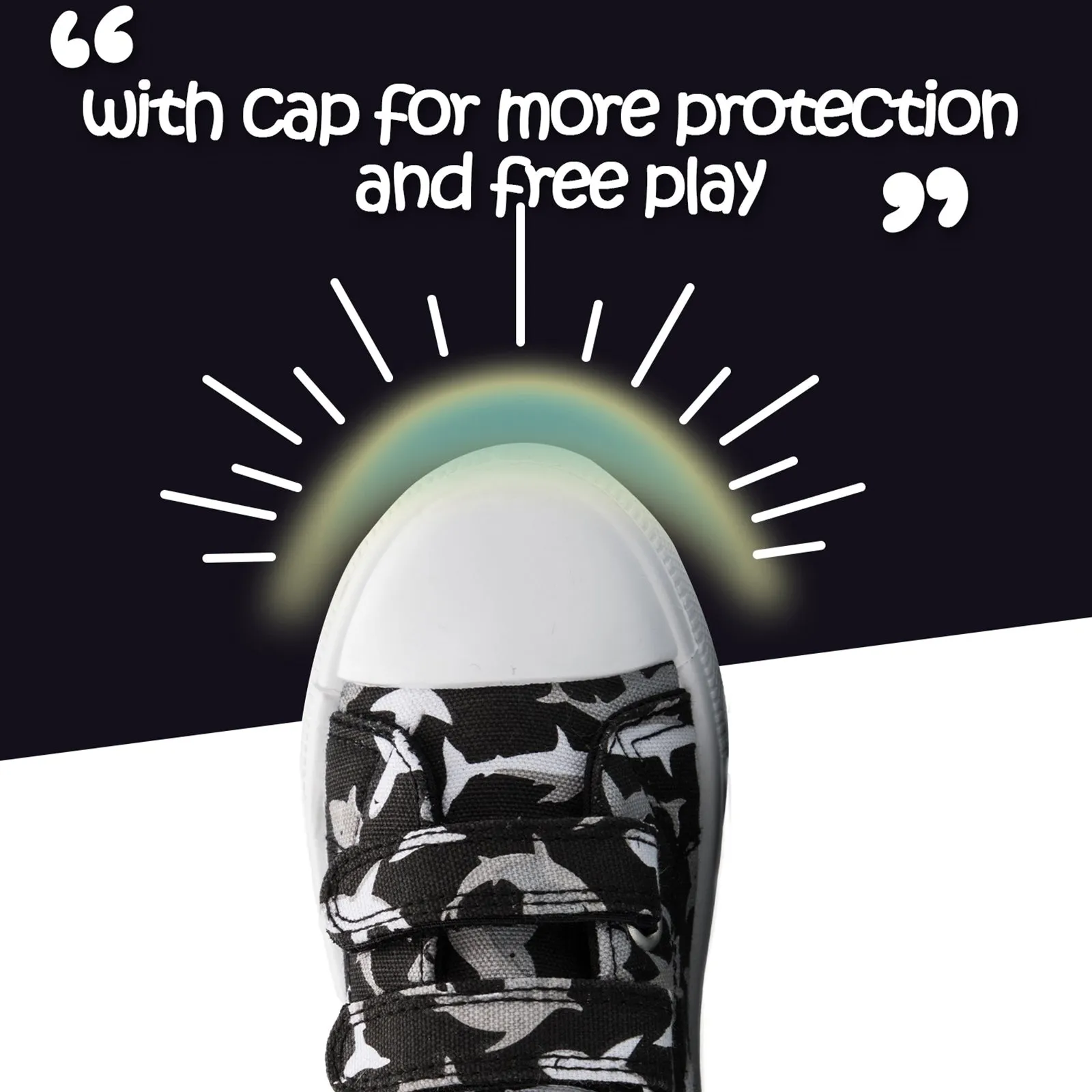 Shark Graphic Double Velcro Black Canvas Sneakers