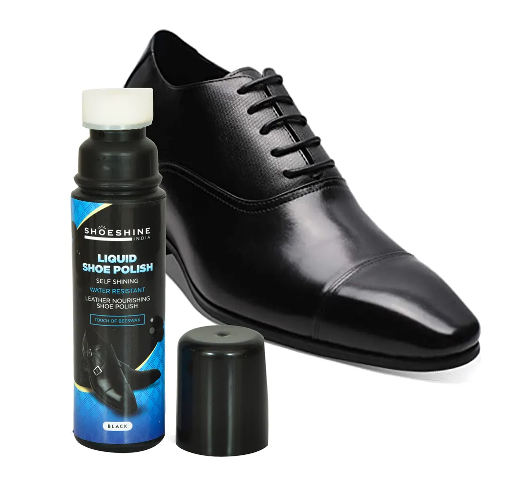SHOESHINE Liquid shoe polish (Black) - sponge top for leather boots, formal and dress shoes