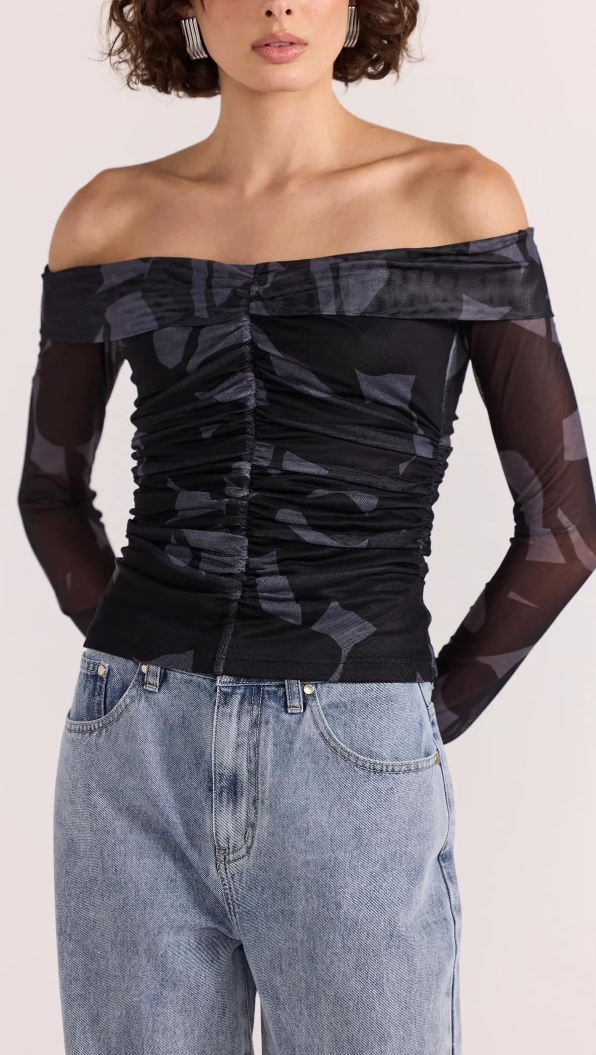 Staple The Label Aura Mesh Off Shoulder Top - Abstract