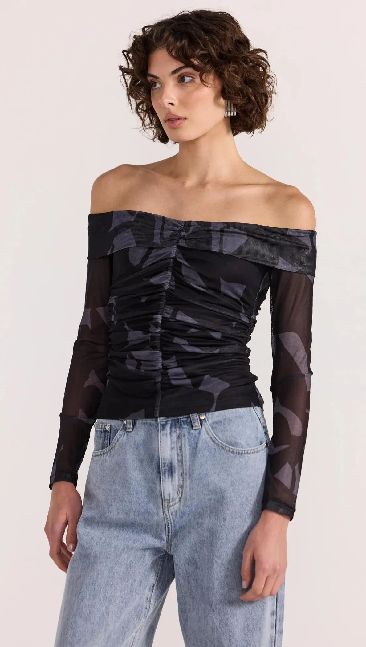 Staple The Label Aura Mesh Off Shoulder Top - Abstract