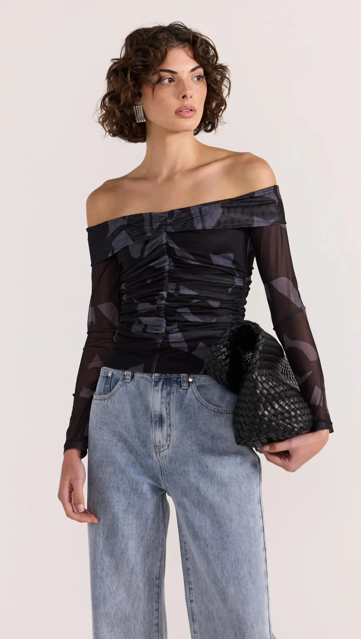 Staple The Label Aura Mesh Off Shoulder Top - Abstract
