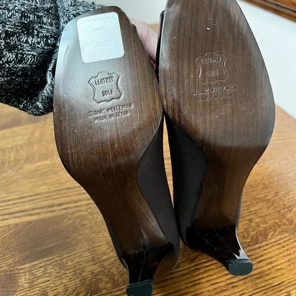 STUART WEITZMAN ABBA Heels Shoes Toirtoiseshell Leather Open Toe Brown Classic 6