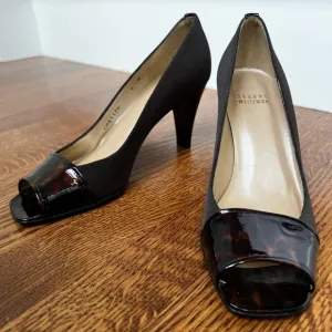 STUART WEITZMAN ABBA Heels Shoes Toirtoiseshell Leather Open Toe Brown Classic 6