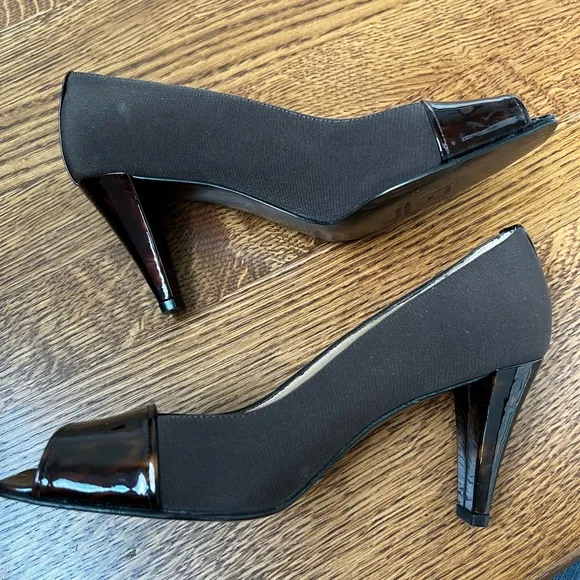 STUART WEITZMAN ABBA Heels Shoes Toirtoiseshell Leather Open Toe Brown Classic 6