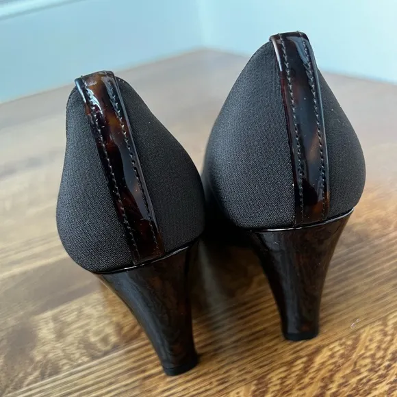 STUART WEITZMAN ABBA Heels Shoes Toirtoiseshell Leather Open Toe Brown Classic 6