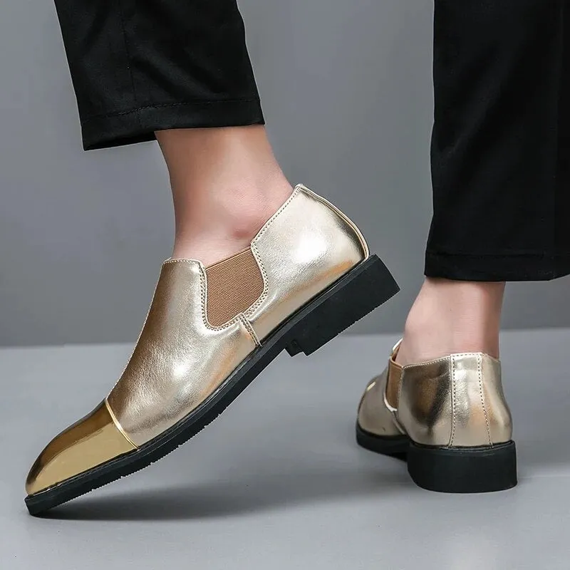 Stylish Golden Faux Leather Male Slip on Shoes